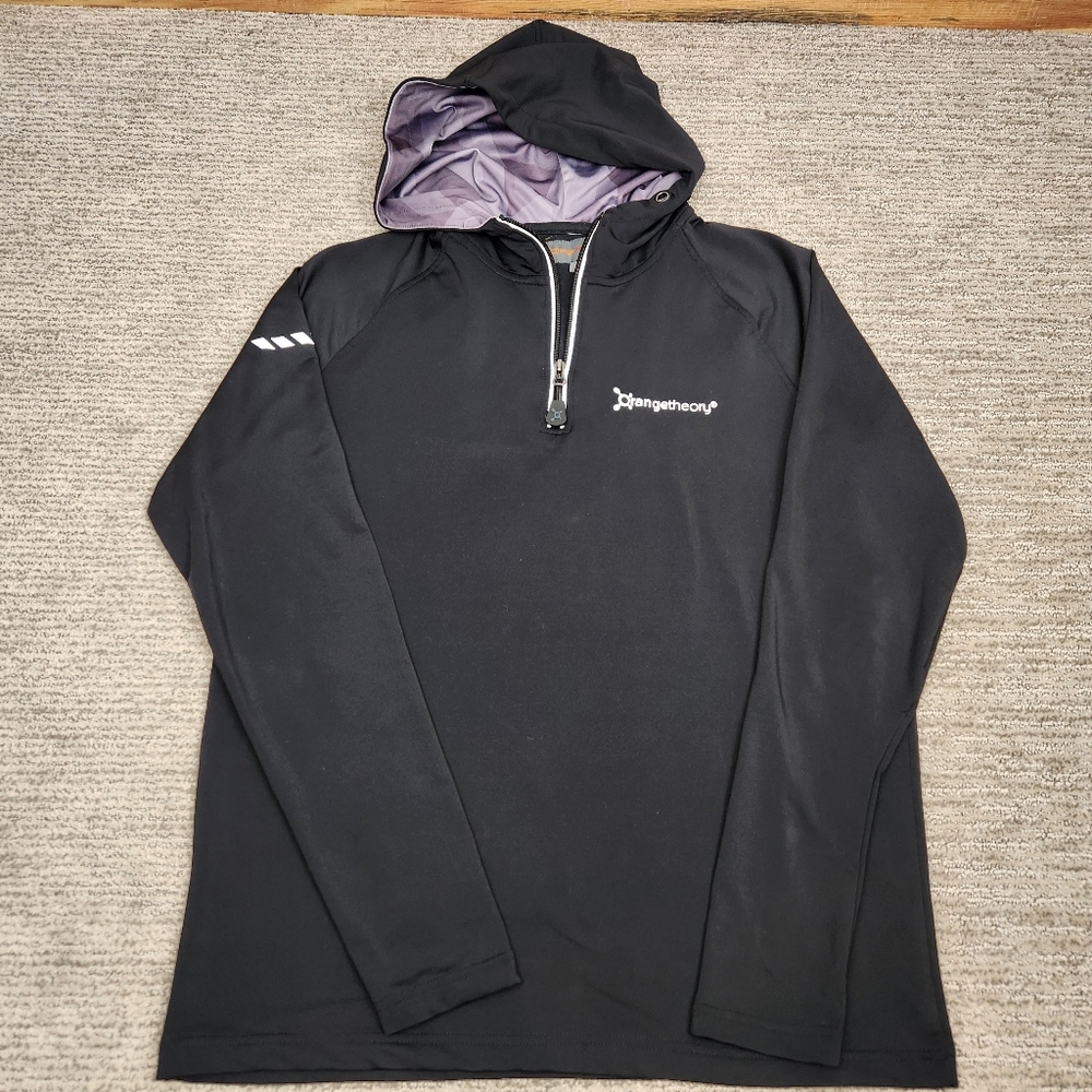 Orange Theory 1/4 Zip Pullover Hooded Black Mens Small Reflective Activewear